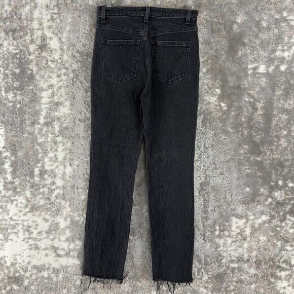 H&M Size 2 Denim Raw Hem Cotton Tapered Jeans Black Button Zip Pockets - Picture 3 of 12